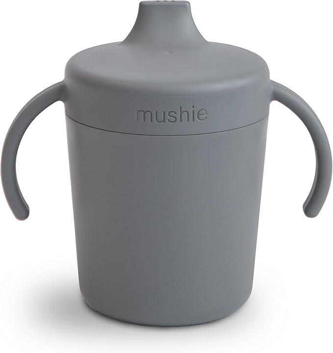 mushie Trainer Sippy Cup | Made in Denmark | Leak Resistant Twist-Off Lid & Handles | 6 Months + (Smoke)
