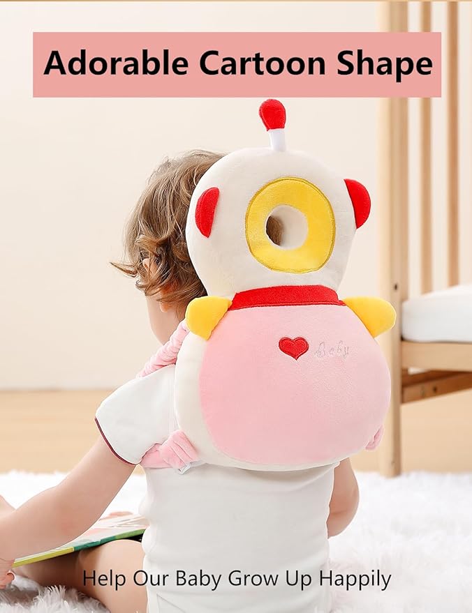 JunNeng Toddler Baby Head Protector Backpack for Toddler Walker with Knee Pads&Anti-Slip Socks, Robot Pink