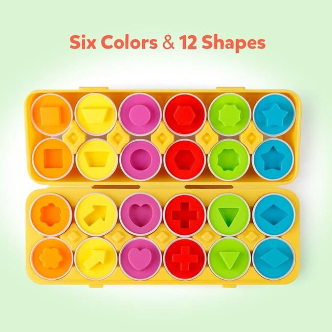 Coogam Matching Eggs 12 pcs Set Color & Shape Recoginition Sorter Puzzle for Toddlers Easter Travel Game Early Learning Educational Fine Motor Skill Montessori Gift for Year Old Kids