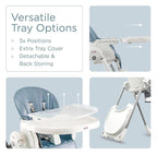 KÜB 3-in-1 Foldable Baby High Chair, 7 Height & 4 Recline Adjustable Seat & Tray for Easy Clean, 2 Locking Wheels, Multifunctional Infant High Chairs for Babies and Toddlers (Blue, with Toys)