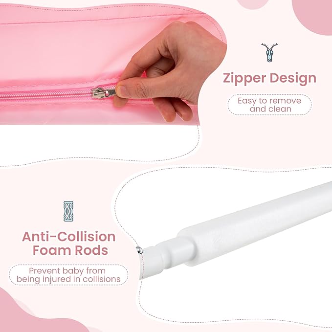 INFANS Bed Rail for Toddlers, 59" Foldable Safety Baby Crib Rail Fit for Kids Twin, Extra Long Swing Down Bed Guardrail for Convertible Crib, Queen, Full, King Mattress Side Guard (Pink)