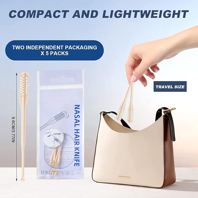 10PCS Nasal Hair Cutter, 2 in 1 Noses Hairs Knife with Earpick, 360° Rotating Nostril Hair Removal Tool, Portable Double Sided Nostril Hairs Remover Tool for Men Women Travel Essentials (Beige)