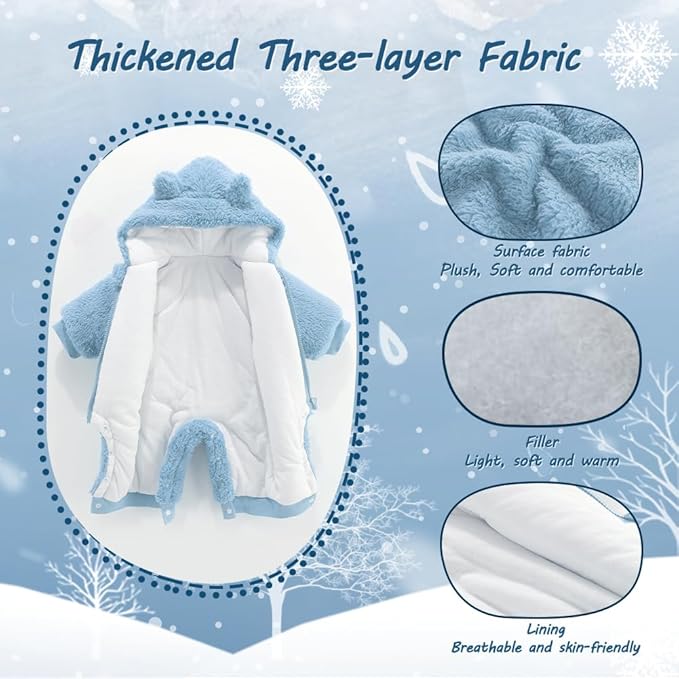 Newborn Baby Bear Outfit Suit Girls Boys Fleece Jumpsuit Romper Hooded Winter Snowsuit Clothes