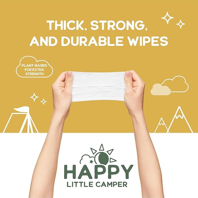 Happy Little Camper Natural Flushable Wipes - Hypoallergenic Wet Wipes with Aloe Vera, Chamomile and Pomegranate Extract - Unscented Baby Wipes Safe for Sensitive Skin - 600 Count