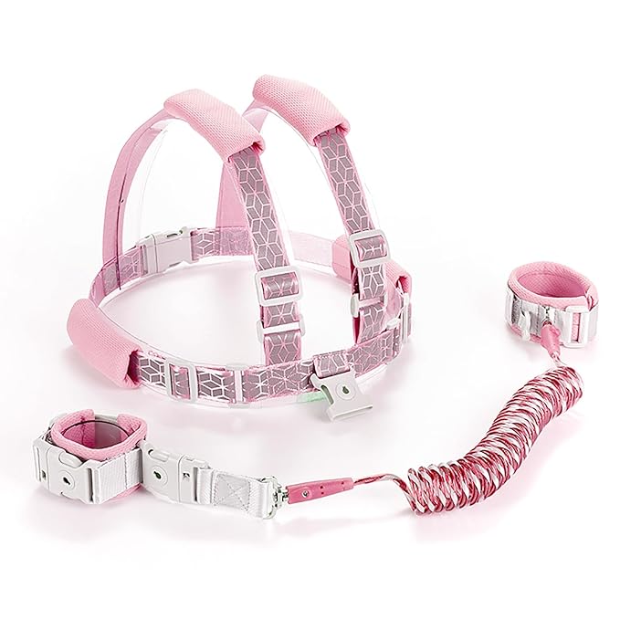 Reflective Toddler Harness with Anti Lost Wrist Link- 3 in 1 Baby Safety Leash with Key Lock Design for Boys/Girls, Walking Wristband Rope Protection Tether Belt, Pink