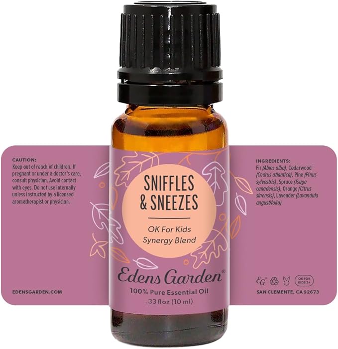 Edens Garden Sniffles & Sneezes Essential Oil Blend- 100% Pure Premium Grade, Undiluted, Natural, Therapeutic, Aromatherapy, The Best for Diffusing, Skin, Humidifiers, Kid Safe 10 ml (.33 fl oz)