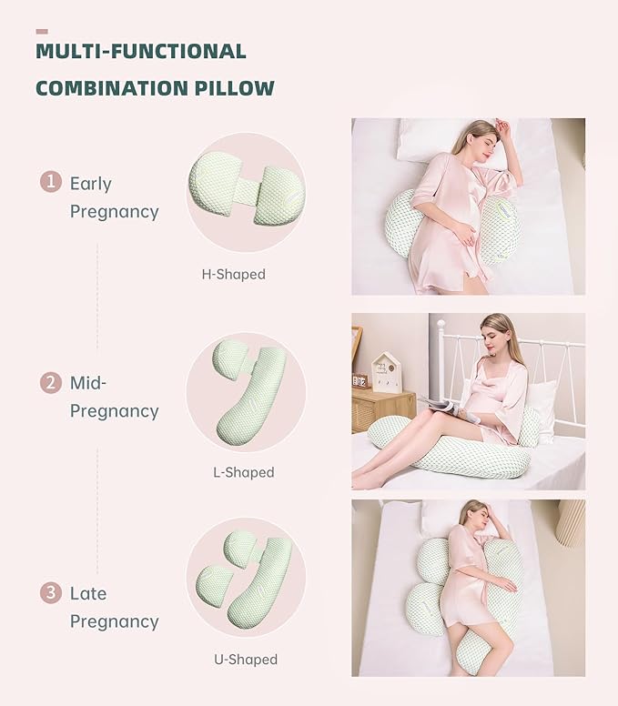 Pregnancy Pillow for Pregnant Women, Soft Pregnancy Body Pillow, Support for Back, Belly, HIPS, Legs, Maternity Pillow with Detachable and Adjustable Pillow Cover