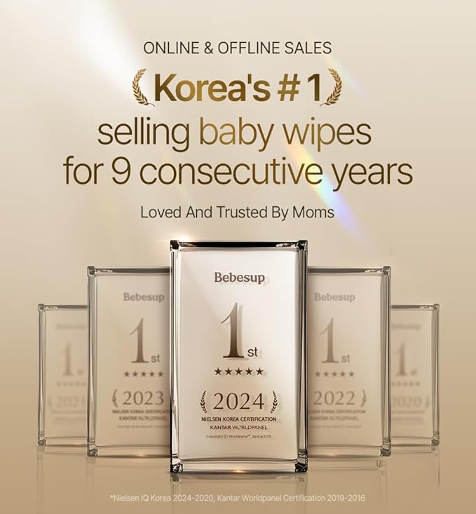 BEBESUP- Korea’s #1 Signature Baby Wipes - Hypoallergenic Water-based Unscented Alcohol-Free Ultra-Thick Super Seed Extracts Organic Plant-Based for sensitive skin Flip-Top 560 Count (8 Packs)