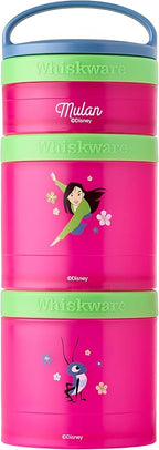 Whiskware Disney Princess Stackable Snack Containers for Kids, 3 Stackable Snack Cups for School and Travel, Mulan and Cri-Kee