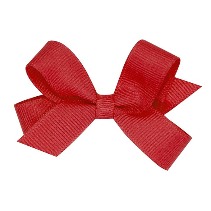 Wee Ones Girls' Plain Wrap Classic Grosgrain Hair Bows on a WeeStay No-Slip Hair Clip, Handmade, Tiny, Red