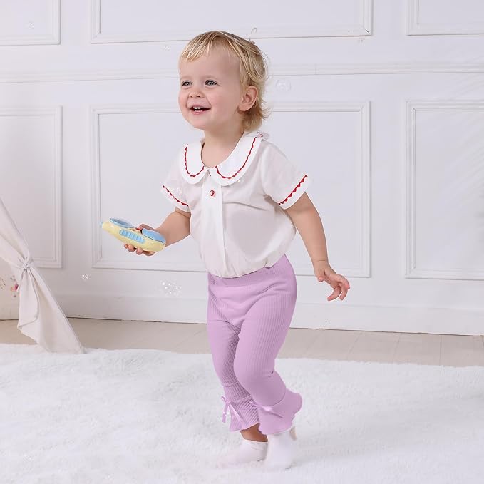 Newborn Toddler Baby Girl Pants Leggings Ribbed Straight Flare Infant Girl Pants Leggings Bell Bottoms 5 Packs