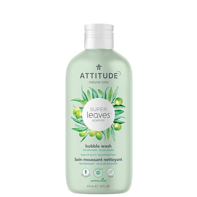 ATTITUDE Bubble Bath, EWG Verified, Plant and Mineral-Based, Dermatologically Tested, Vegan Body Care Products, Olive Leaves, 16 Fl Oz