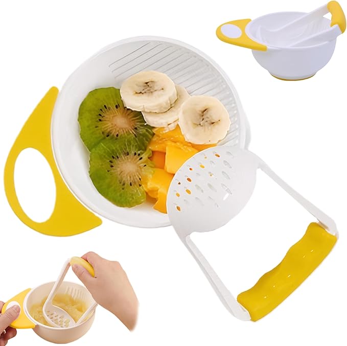 Baby Food Maker with Handle, Food Grade Large Capacity Puree Maker with Masher Non-Slip Heat Resistant Grinder for New Parents