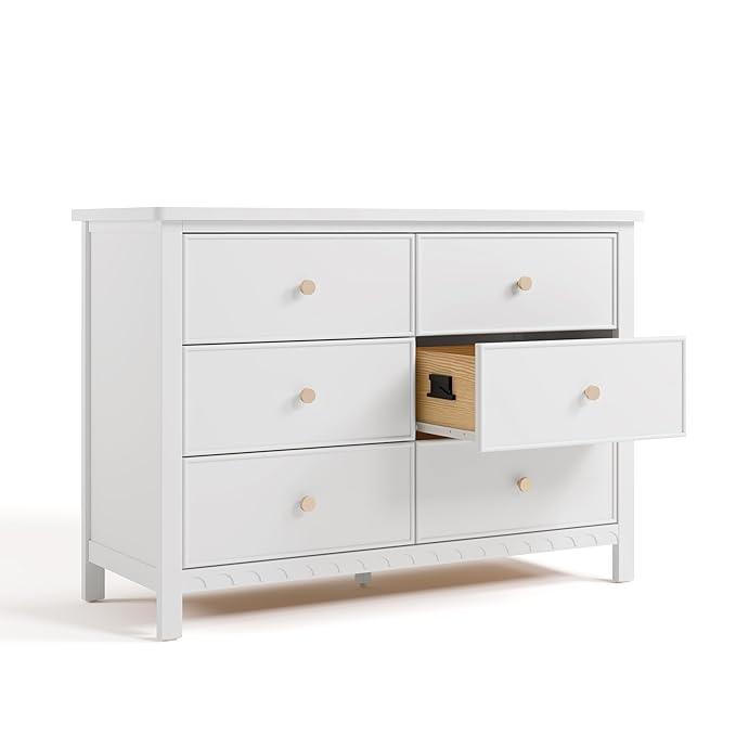 Graco Sasha 6 Drawer Dresser (White) – GREENGUARD Gold Certified, Wood Storage for Nursery or Kids’ Room, Safe Interlocking Drawer System & Easy Assembly with Pre-Installed Tracks