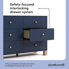 Storkcraft California 6 Drawer Double Dresser (Midnight Blue with Driftwood) – GREENGUARD Gold Certified, Spacious Storage Organizer for Kids’ Room, Safety Interlocking Drawer System
