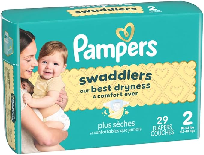 Pampers Swaddlers Diapers, Size 2 (10-22 lbs), 29 Count, Absorbent, Keeps Baby Dry and Comfortable, Skin Safe Disposable Baby Diaper (Packaging May Vary)