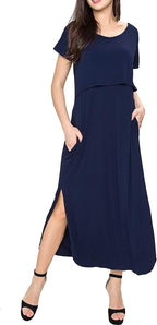 Smallshow Women's Maternity Nursing Dresses Split Long Dress for Breastfeeding