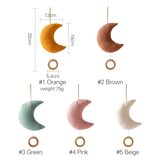 let's make Baby Travel Toy with Music Box - Brahm's Lullaby Pull Musical Toy, Mobile Crib Bed Bell for Carriers and Cribs Beige Moon Music Box