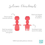 Bumkins Baby Utensils Set, Chewtensils Silicone Spoons for Dipping, Self-Feeding, Baby Led Weaning, Trainer Learning, First Stage Eating, Soft Practice Fork and Spoon, Babies 6 Months, Red