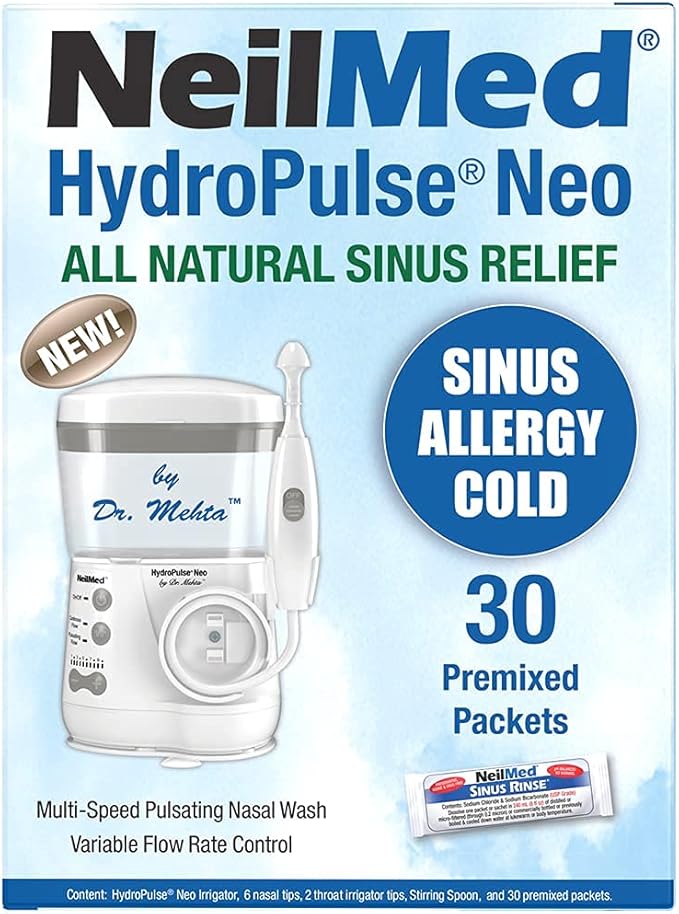 NeilMed HydroPulse Neo. Multi-Speed Electric Pulsating Nasal Sinus Irrigation System with 30 Sinus Rinse Premixed Packets.