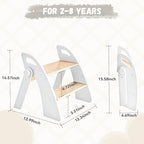 Wooden 2 Step Stool for Kids Bathroom Sink Foldable Anti-Slip 2-Step for Toilet Potty Training, Child Stepping Stool for Kitchen Nursery Bedroom, Sturdy Non Slip Adult Stool for Closet