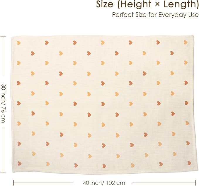 Heart Baby Blankets for Girls, Soft Nursery Minky Blankets with Muslin and Dotted Fleece Back 30x40 inches, Receiving Bed Quilt for Newborn, Infants, Toddlers