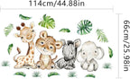 44.88 x22.98 Inch Watercolor Jungle Animal Wall Decals - Tiger, Elephant, Zebra Peel & Stick Wall Art Stickers for Baby Nursery, Playroom, Bedroom, Classroom & Kindergarten Decor