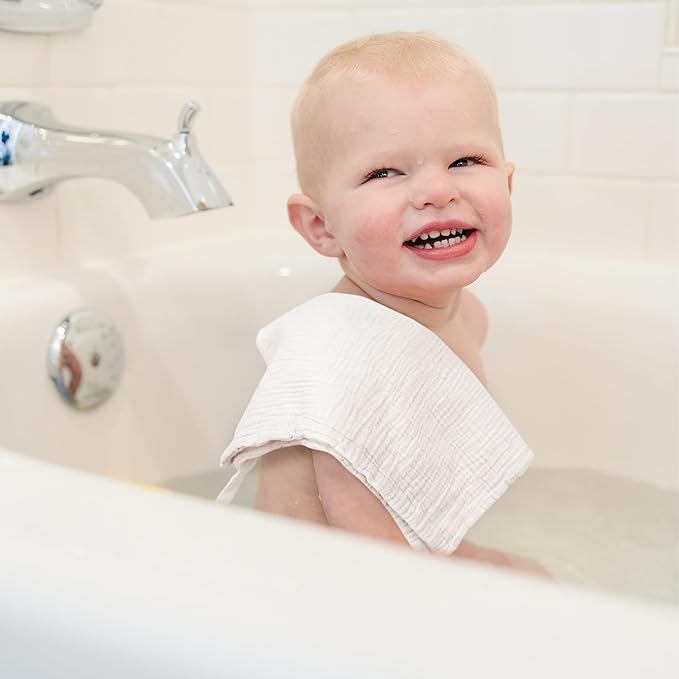 Konssy 10-Pack Muslin Baby Washcloths,100% Cotton Baby Wash Cloths for Newborn Kids Girls & Boys, Soft & Absorbent Washcloths