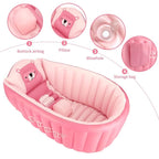 Inflatable Baby Bathtub Infant Anti-Slip Bath Seat Pool with Air Pump Travel Camping Portable Toddler Bath Tub Age 0-5 Years Old (Pink)