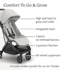 UPPAbaby Minu V3 Travel Stroller | Lightweight + Compact Design | One-Hand Fold + Unfold | from Birth + Overhead Compatible | Savannah (Pearl Gray Mélange/Carbon Frame/Chestnut Leather)