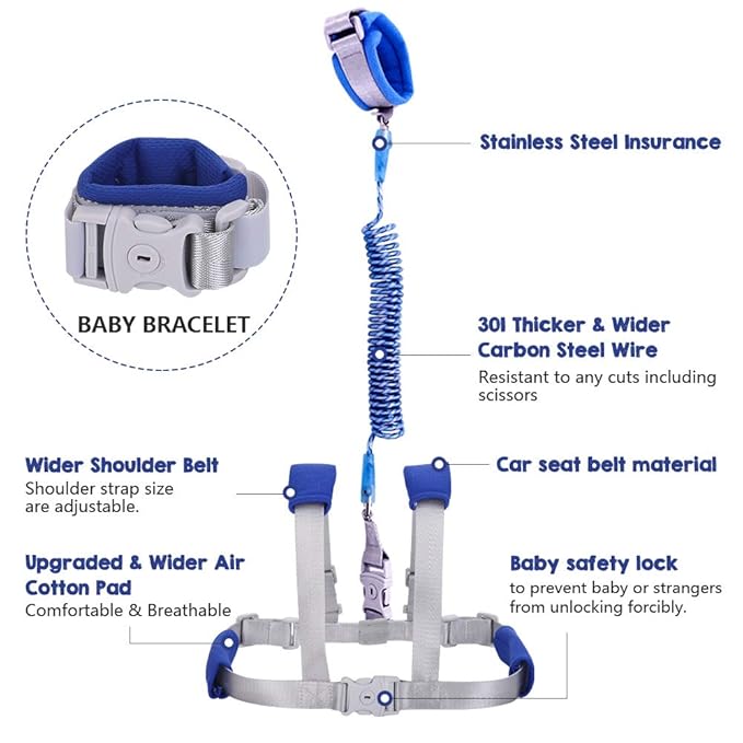 Child Backpack Leash for Toddlers & Kids | 98Inch Lengthen Child Safety Walking Leash -Blue