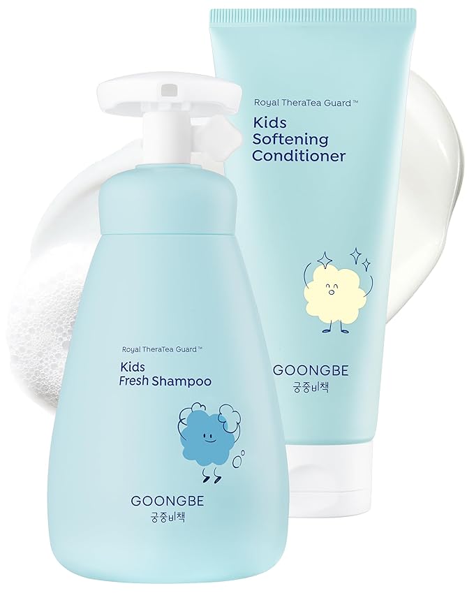Kids' Korean Silicone-Free Low pH Fresh Shampoo & Conditioner for Sensitive Scalp - Deep Cleansing for Oily Scalps & Softening for Weak, Frizzy Hair - Allergen-Free Scent, 10.1 fl.oz & 6.76 oz