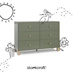 Storkcraft California 6-Drawer Double Dresser (Olive with Driftwood) - GREENGUARD Gold Certified, Interlocking Drawer System, Dresser Drawer Organizer for Kids Bedroom