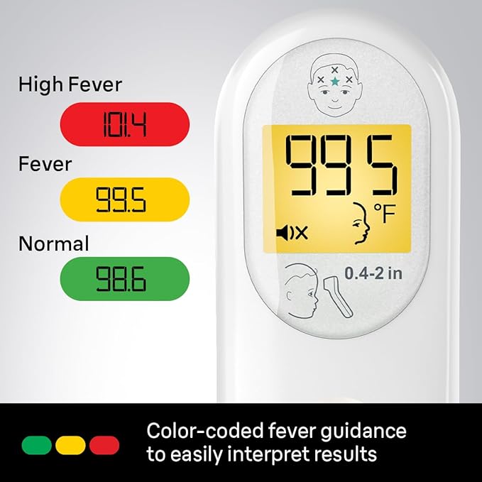 Braun No Touch 3-in-1 Thermometer for Adults, Kids & Babies, Measures Forehead, Liquid and Food Temps, Professional Accuracy & Color Coded Fever Guidance
