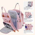 BabbleRoo Diaper Bag Backpack - Baby Essentials Travel Tote - Multi function Water Resistant Diaper Bag, Travel Essentials Baby Bag with Changing Pad, Stroller Straps & Pacifier Case - Unisex, Pink