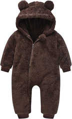 Baby Fleece Jumpsuits Infant Bear Ear Snowsuit Newborn Hooded Romper Warm Coat
