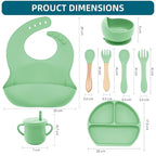 100% Silicone Baby Feeding Set,BPA Free Baby Dishes Set with Suction Bowl Divided Plate,Toddler Self Feeding Dish Set with Spoons Forks Sippy Cup and Bib, Baby Eating Utensils (Neon Green)
