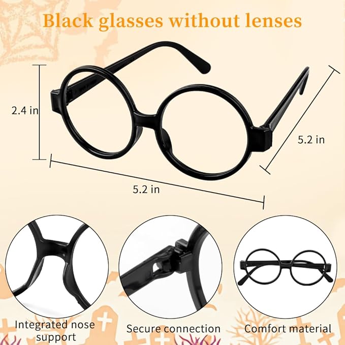 Wizard Theme Party Favors - Wand Pencils Wizard Glasses with No Lenses Lightning Bolt Scar Temporary Tattoo for Teen Kid Student Magic Birthday Party Favors School Reward Halloween Decor 12pcs each