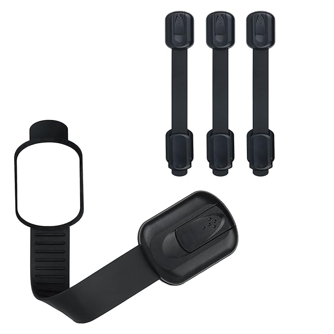Child Safety Cabinet Locks (4 Pack) – Adjustable Baby Proofing Strap Latches with Strong 3M Adhesive – No Drill Childproof Locks for Drawers, Cabinets, Fridge, Door, Closet, Black