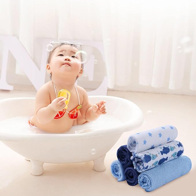 Softan Baby Washcloths, 24Pack Baby Wash Cloths Extra Soft & Ultra Absorbent, Baby Towels and Washcloths Face Towel Unisex for Boys Girls Body, Washclothes Gentle on Sensitive Skin, 9x9 Blue Whale