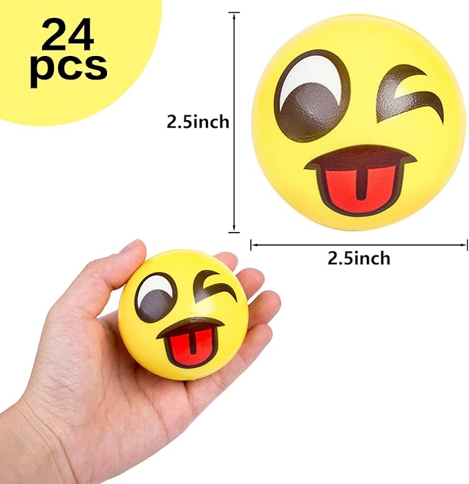 LovesTown 24 PCS Stress Balls, 2.5 Inches Funny Foam Face Squeeze Fidget Toys for Kids and Adult Stress Relief Gifts for Coworkers Classroom Prizes
