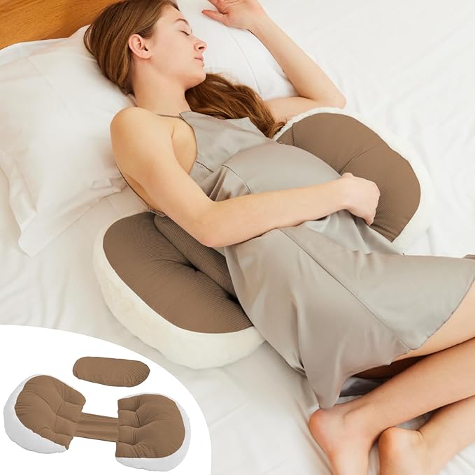 Pregnancy Pillow for Sleeping, Maternity Pillow, Faux Fur Luxury Maternity Pillow Support for Back, Legs, Belly, HIPS,Brown