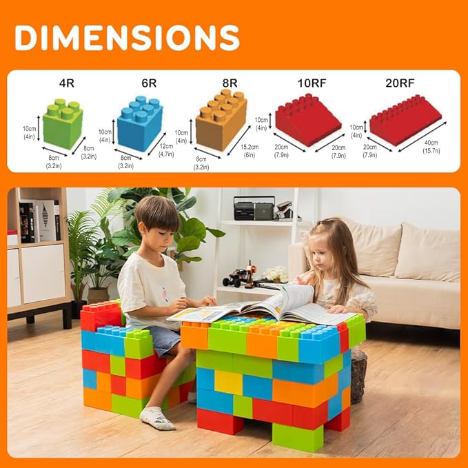 PLATPORTS Huge Blocks - Giant Plastic Blocks - Big Blocks - Jumbo Blocks - Big Building Blocks Jumbo - Jumbo Building Blocks - 86 Pieces Large Blocks for Kids Ages 1 to 8 with Wheels