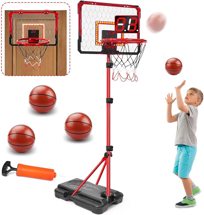Meland Kids Basketball Hoop, 2-in-1 Adjustable Toddler Basketball Hoop with Electronic Scoreboard Indoor Outdoor Toys for Kids Toddlers Outside Toys for Boys Age 3 4 5 6 7 8