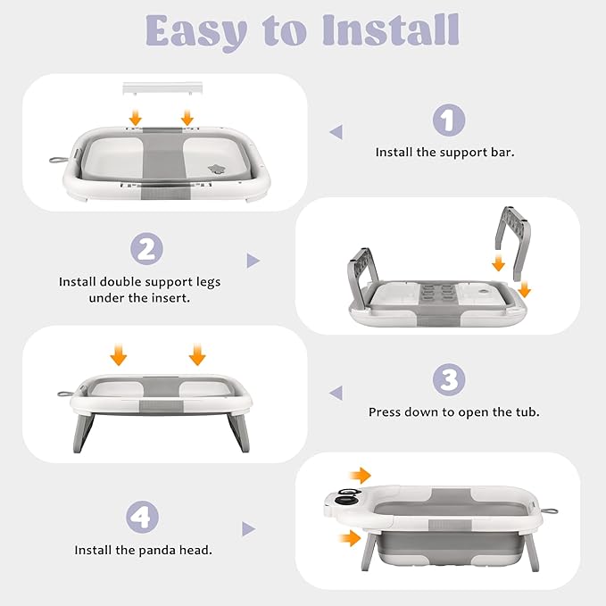 Foldable Baby Bathtub, Lightweight Bathtub for Infants to Toddlers with Soft Cushion & Thermometer, Portable Baby Tub Newborn to Toddler 0-24 Months(Grey)