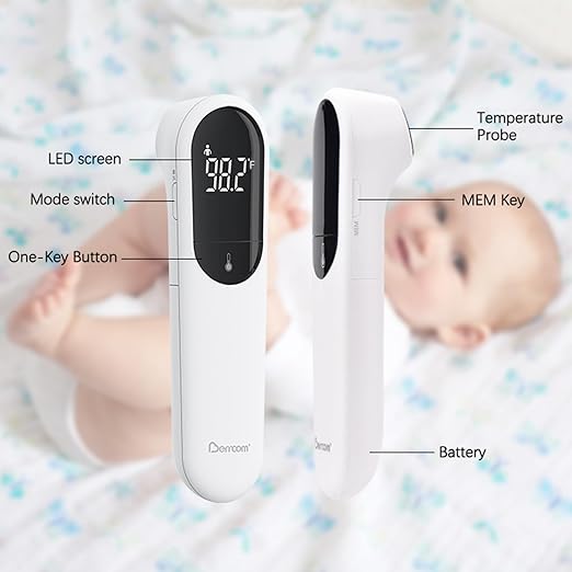 Berrcom No-Touch Forehead Thermometer for Adults, Kids, and Babies, Digital Infrared Medical Thermometers with Fever Alarm, LED Display, Dual Probe Technology