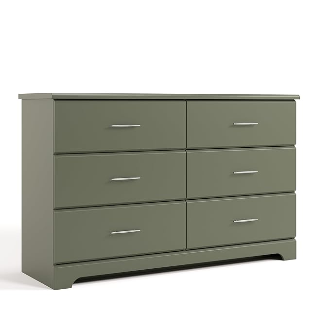 Stork Craft Brookside 6-Drawer Dresser (Olive) – GREENGUARD Gold Certified, Green Dresser for Bedroom, Kids & Nursery Storage Chest, Safety Interlocking Drawers, Pre-Installed Tracks, Kids Chest