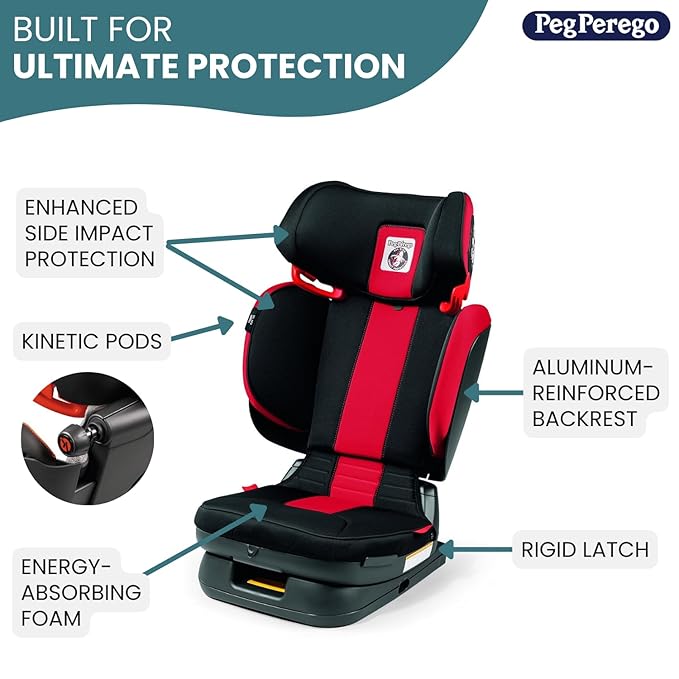 Peg Perego Viaggio Flex 120 Booster, 4D Total Adjust for Safety & Comfort, No Armrests, Compact Fold for Travel, 40-120 lbs, Made in Italy, John Deere (Black/Green)