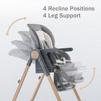 6 in 1 Convertible High Chairs for Babies and Toddlers,Portable High Chair with Dishwasher Tray and 4 Wheel,Booster Seat for Dining Table,Foldable Toddle and Baby Feeding Highchair (Gold-Grey)