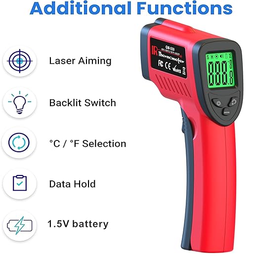 Digital Infrared Thermometer, Laser Temperature Gun -58℉～1022℉(-50℃～550℃) IR Thermometer Gun with Adjustable Emissivity, Temp Gun Thermometer for Cooking, BBQ, Oven & Engine (Not for Human Body Temp)